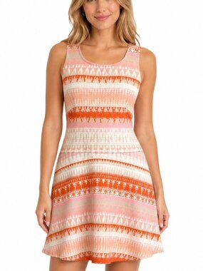 BCBGeneration Flamingo Pink Orange Racerback Aztec Print Dress
